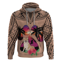 Polynesian Hoodie Dog Lover With Shiba Inu - Sunset At The Beach Brown Ver - Wonder Print Shop