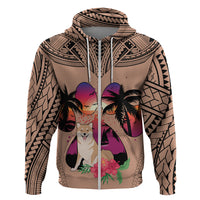 Polynesian Hoodie Dog Lover With Shiba Inu - Sunset At The Beach Brown Ver - Wonder Print Shop