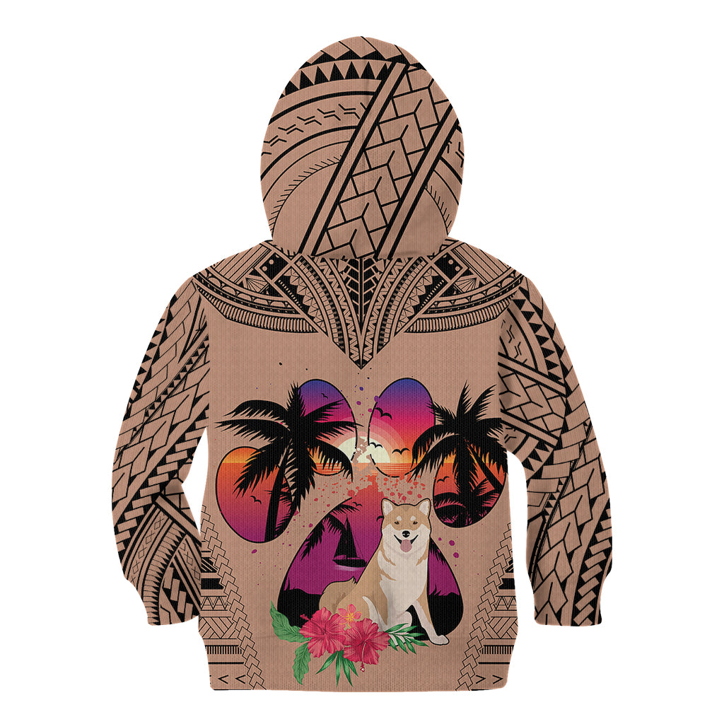 Polynesian Kid Hoodie Dog Lover With Shiba Inu - Sunset At The Beach Brown Ver - Wonder Print Shop
