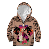 Polynesian Kid Hoodie Dog Lover With Shiba Inu - Sunset At The Beach Brown Ver - Wonder Print Shop