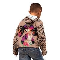 Polynesian Kid Hoodie Dog Lover With Shiba Inu - Sunset At The Beach Brown Ver - Wonder Print Shop