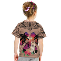 Polynesian Kid T Shirt Dog Lover With Shiba Inu - Sunset At The Beach Brown Ver - Wonder Print Shop