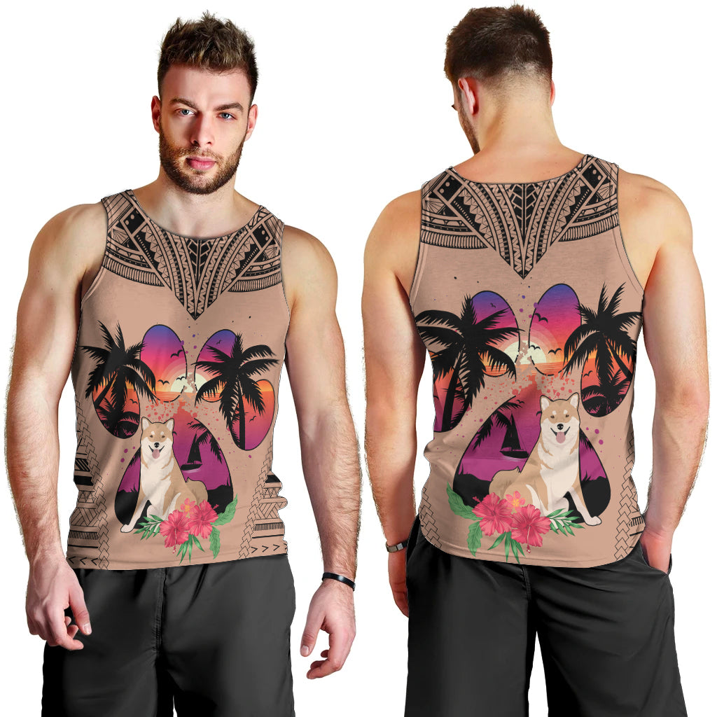 polynesian-men-tank-top-dog-lover-with-shiba-inu-sunset-at-the-beach-brown-ver