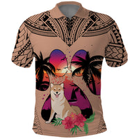 Polynesian Polo Shirt Dog Lover With Shiba Inu - Sunset At The Beach Brown Ver - Wonder Print Shop