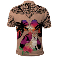 Polynesian Polo Shirt Dog Lover With Shiba Inu - Sunset At The Beach Brown Ver - Wonder Print Shop