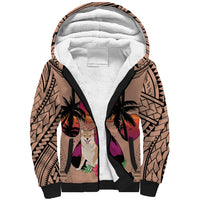 Polynesian Sherpa Hoodie Dog Lover With Shiba Inu - Sunset At The Beach Brown Ver - Wonder Print Shop