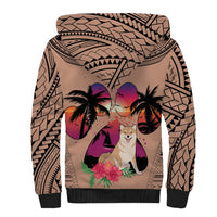 Polynesian Sherpa Hoodie Dog Lover With Shiba Inu - Sunset At The Beach Brown Ver - Wonder Print Shop
