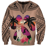 Polynesian Sweatshirt Dog Lover With Shiba Inu - Sunset At The Beach Brown Ver - Wonder Print Shop