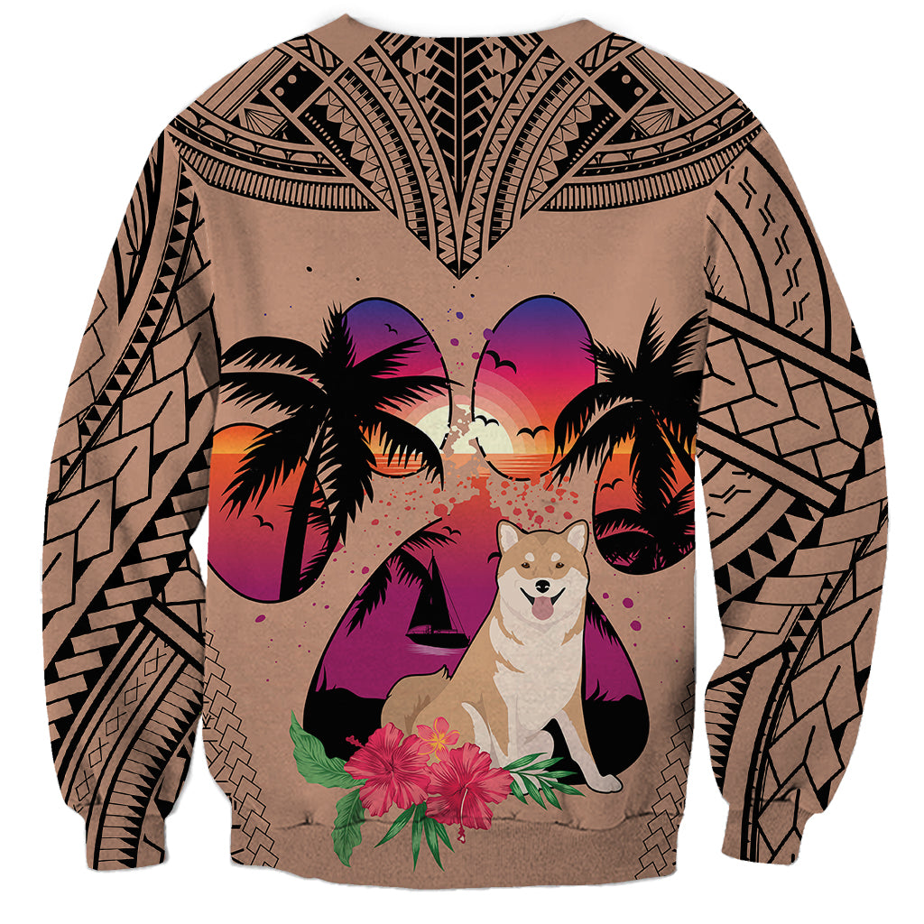 Polynesian Sweatshirt Dog Lover With Shiba Inu - Sunset At The Beach Brown Ver - Wonder Print Shop