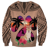 Polynesian Sweatshirt Dog Lover With Shiba Inu - Sunset At The Beach Brown Ver - Wonder Print Shop