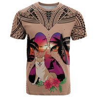 Polynesian T Shirt Dog Lover With Shiba Inu - Sunset At The Beach Brown Ver - Wonder Print Shop
