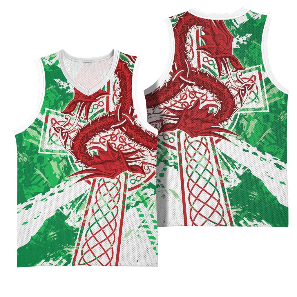 Wales Cymru Am Byth Basketball Jersey Celtic Dragon Triskelion - Wonder Print Shop