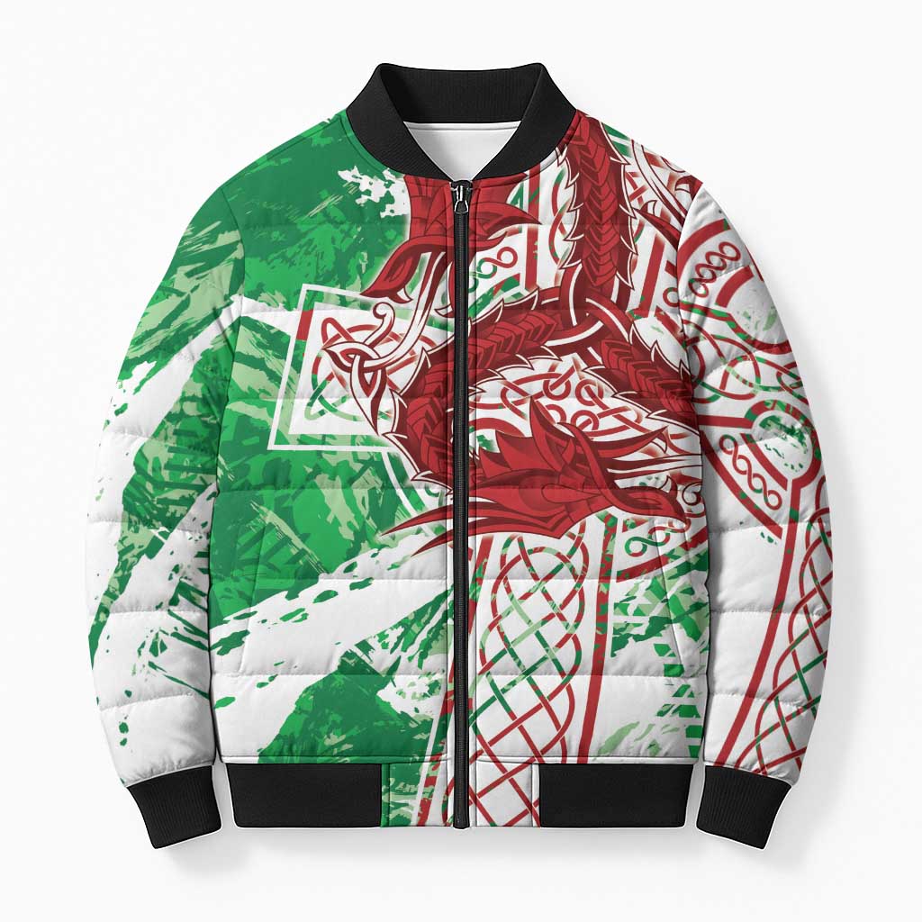 Wales Cymru Am Byth Bomber Puffer Jacket Celtic Dragon Triskelion - Wonder Print Shop