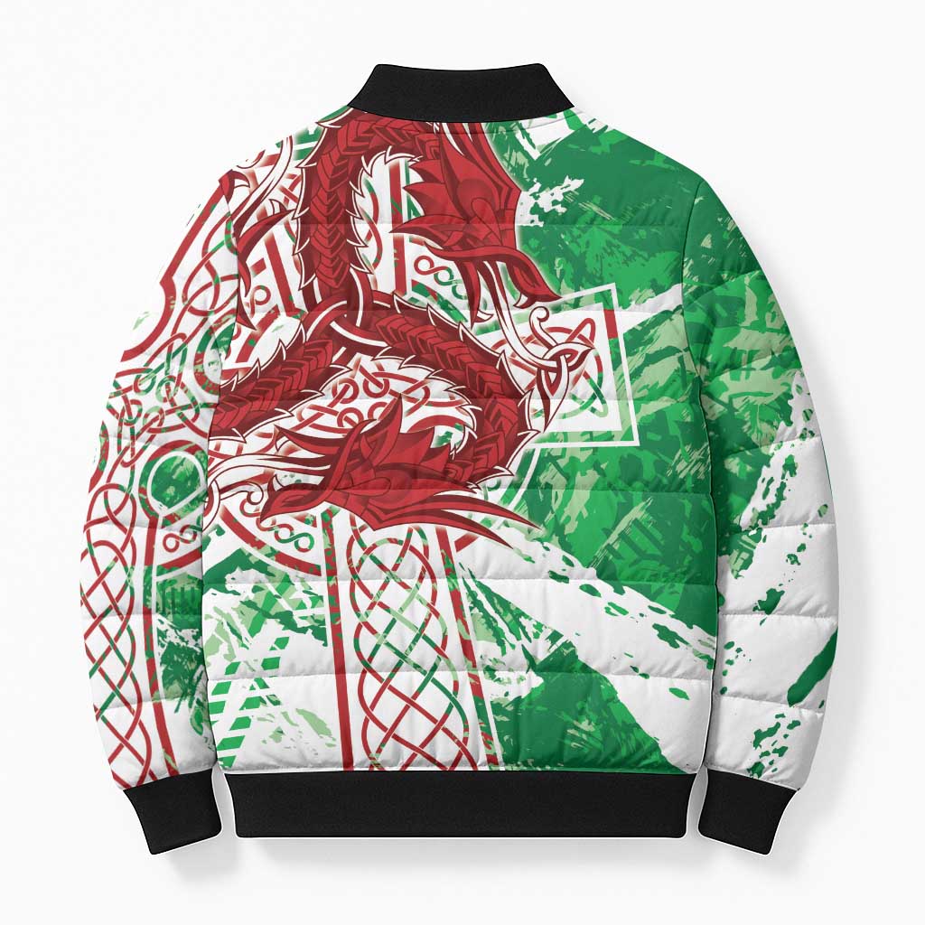 Wales Cymru Am Byth Bomber Puffer Jacket Celtic Dragon Triskelion - Wonder Print Shop