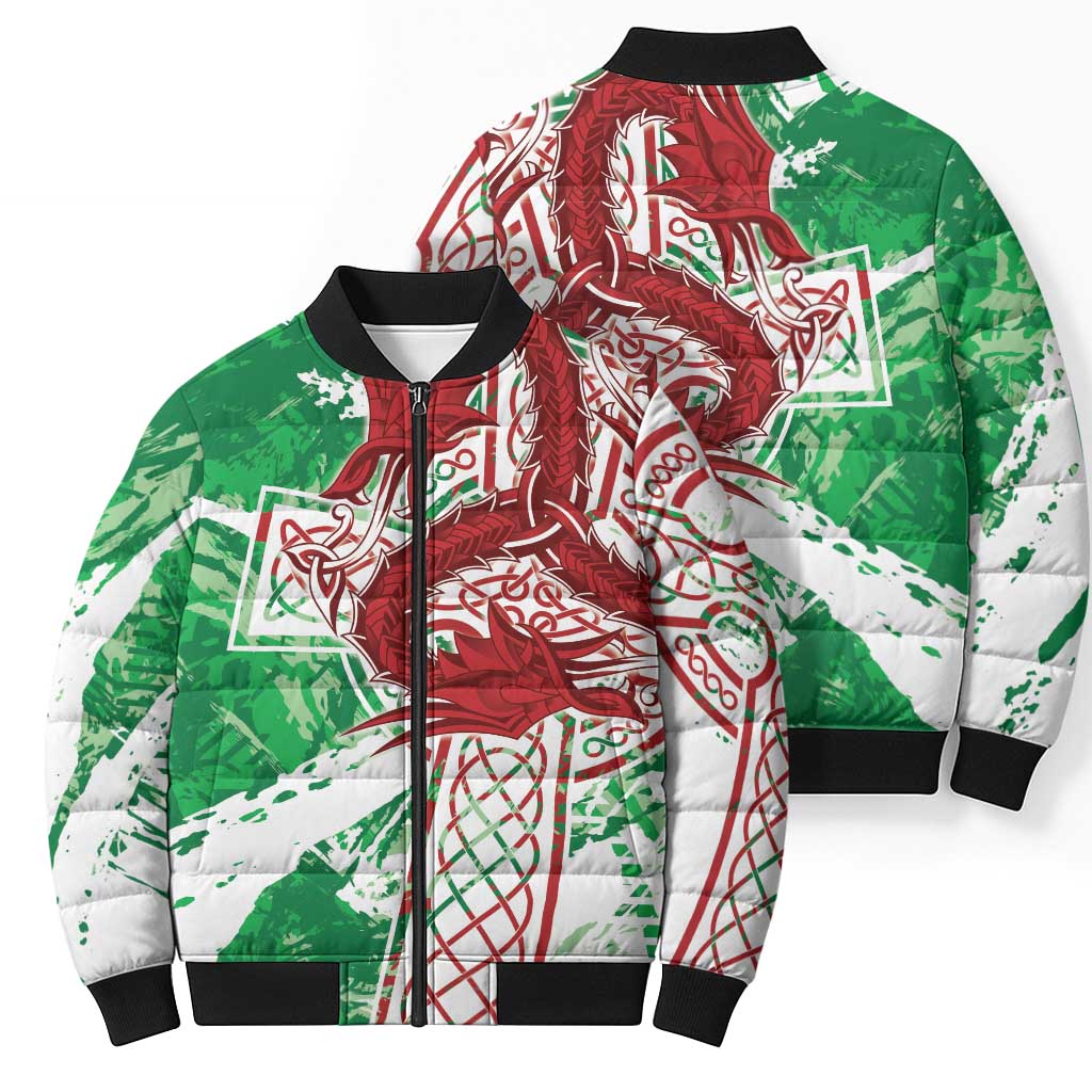 Wales Cymru Am Byth Bomber Puffer Jacket Celtic Dragon Triskelion - Wonder Print Shop
