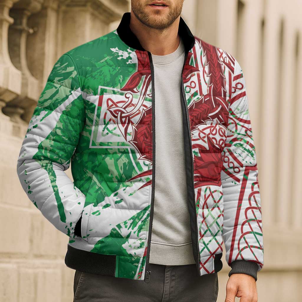 Wales Cymru Am Byth Bomber Puffer Jacket Celtic Dragon Triskelion - Wonder Print Shop