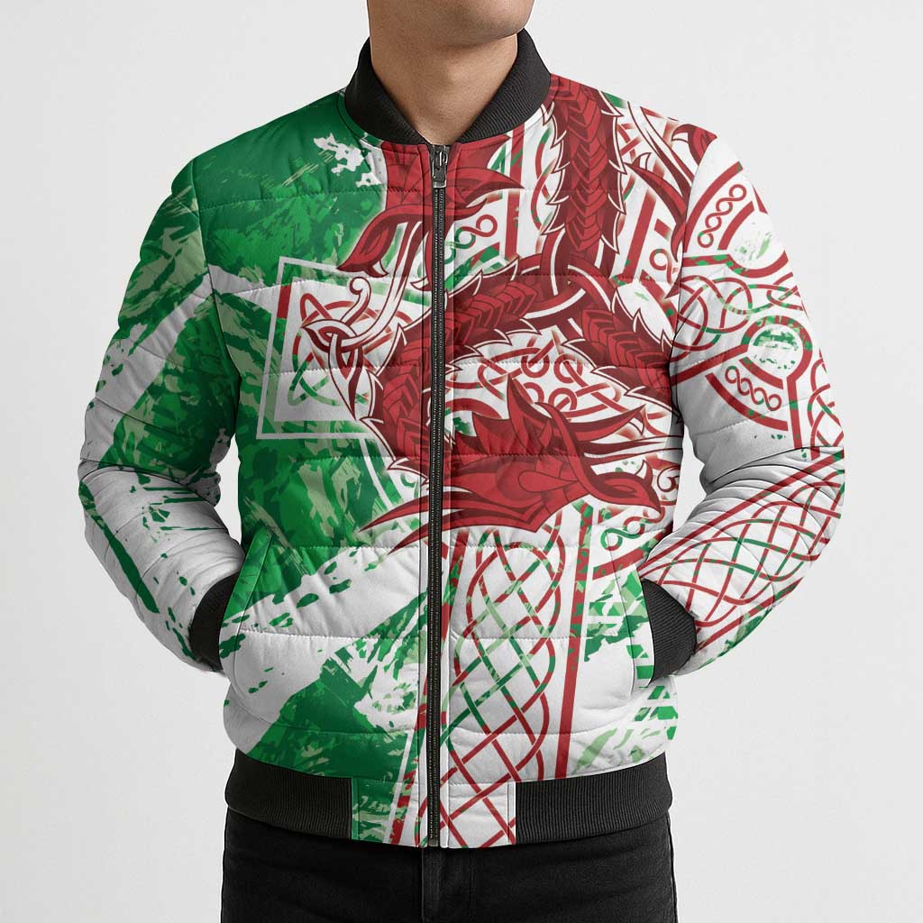 Wales Cymru Am Byth Bomber Puffer Jacket Celtic Dragon Triskelion - Wonder Print Shop