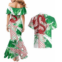 Wales Cymru Am Byth Couples Matching Mermaid Dress and Hawaiian Shirt Celtic Dragon Triskelion - Wonder Print Shop