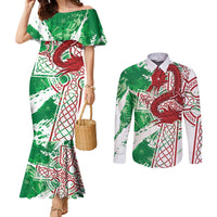 Wales Cymru Am Byth Couples Matching Mermaid Dress and Long Sleeve Button Shirt Celtic Dragon Triskelion - Wonder Print Shop