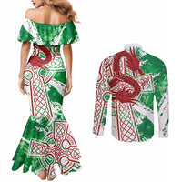 Wales Cymru Am Byth Couples Matching Mermaid Dress and Long Sleeve Button Shirt Celtic Dragon Triskelion - Wonder Print Shop