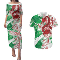 Wales Cymru Am Byth Couples Matching Puletasi and Hawaiian Shirt Celtic Dragon Triskelion - Wonder Print Shop