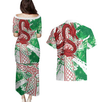 Wales Cymru Am Byth Couples Matching Puletasi and Hawaiian Shirt Celtic Dragon Triskelion - Wonder Print Shop