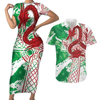 Wales Cymru Am Byth Couples Matching Short Sleeve Bodycon Dress and Hawaiian Shirt Celtic Dragon Triskelion - Wonder Print Shop