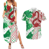 Wales Cymru Am Byth Couples Matching Summer Maxi Dress and Hawaiian Shirt Celtic Dragon Triskelion - Wonder Print Shop