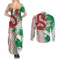 Wales Cymru Am Byth Couples Matching Summer Maxi Dress and Long Sleeve Button Shirt Celtic Dragon Triskelion - Wonder Print Shop