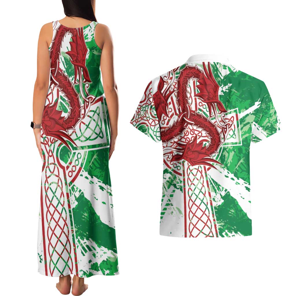 Wales Cymru Am Byth Couples Matching Tank Maxi Dress and Hawaiian Shirt Celtic Dragon Triskelion - Wonder Print Shop