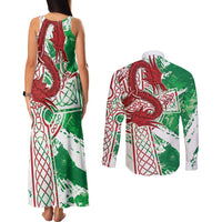 Wales Cymru Am Byth Couples Matching Tank Maxi Dress and Long Sleeve Button Shirt Celtic Dragon Triskelion - Wonder Print Shop