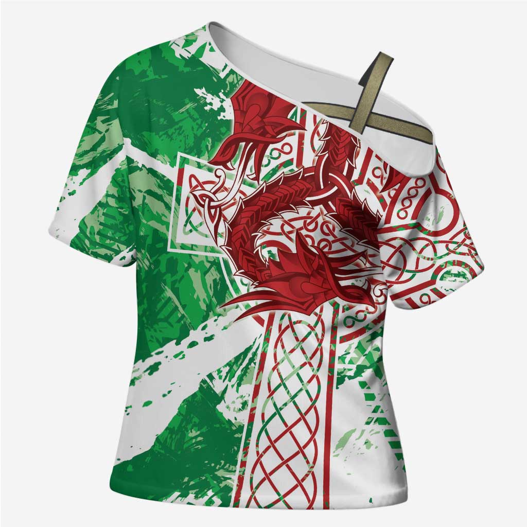 Wales Cymru Am Byth Cross Shoulder Shirt Celtic Dragon Triskelion - Wonder Print Shop