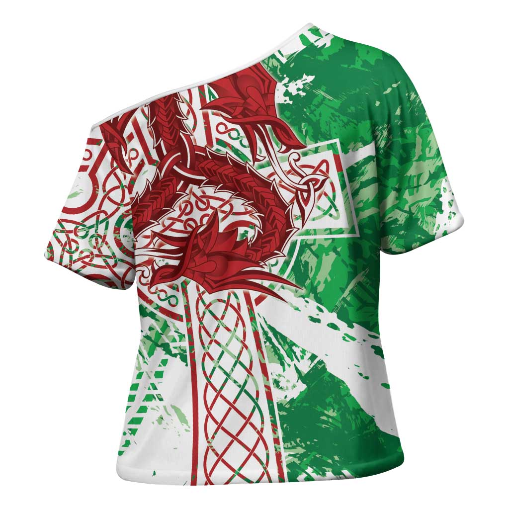 Wales Cymru Am Byth Cross Shoulder Shirt Celtic Dragon Triskelion - Wonder Print Shop