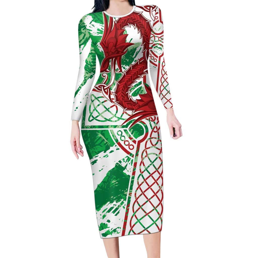 Wales Cymru Am Byth Family Matching Long Sleeve Bodycon Dress and Hawaiian Shirt Celtic Dragon Triskelion - Wonder Print Shop