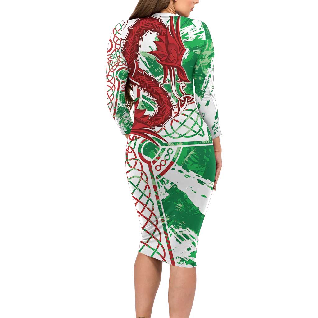 Wales Cymru Am Byth Family Matching Long Sleeve Bodycon Dress and Hawaiian Shirt Celtic Dragon Triskelion - Wonder Print Shop