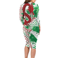 Wales Cymru Am Byth Family Matching Long Sleeve Bodycon Dress and Hawaiian Shirt Celtic Dragon Triskelion - Wonder Print Shop