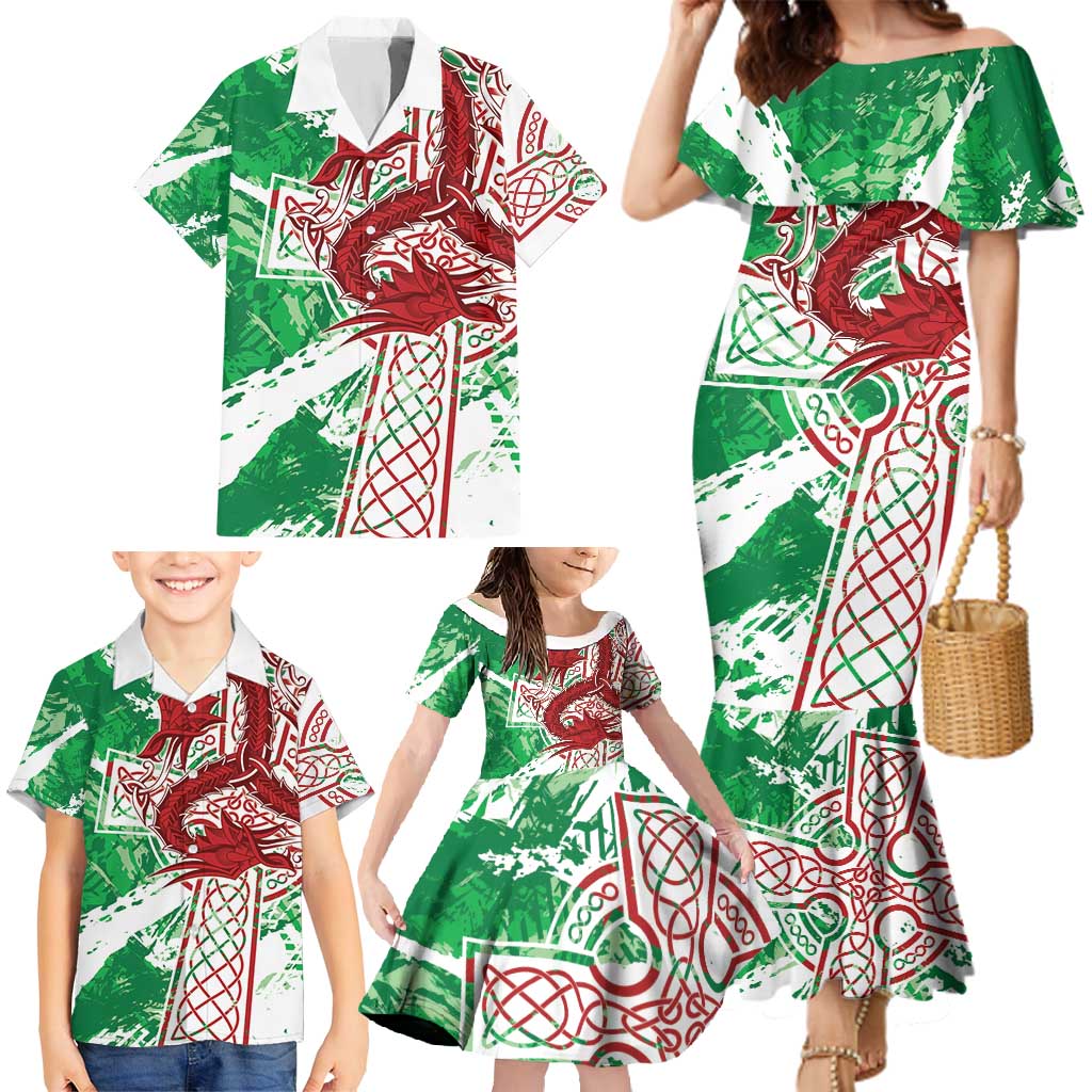 Wales Cymru Am Byth Family Matching Mermaid Dress and Hawaiian Shirt Celtic Dragon Triskelion - Wonder Print Shop