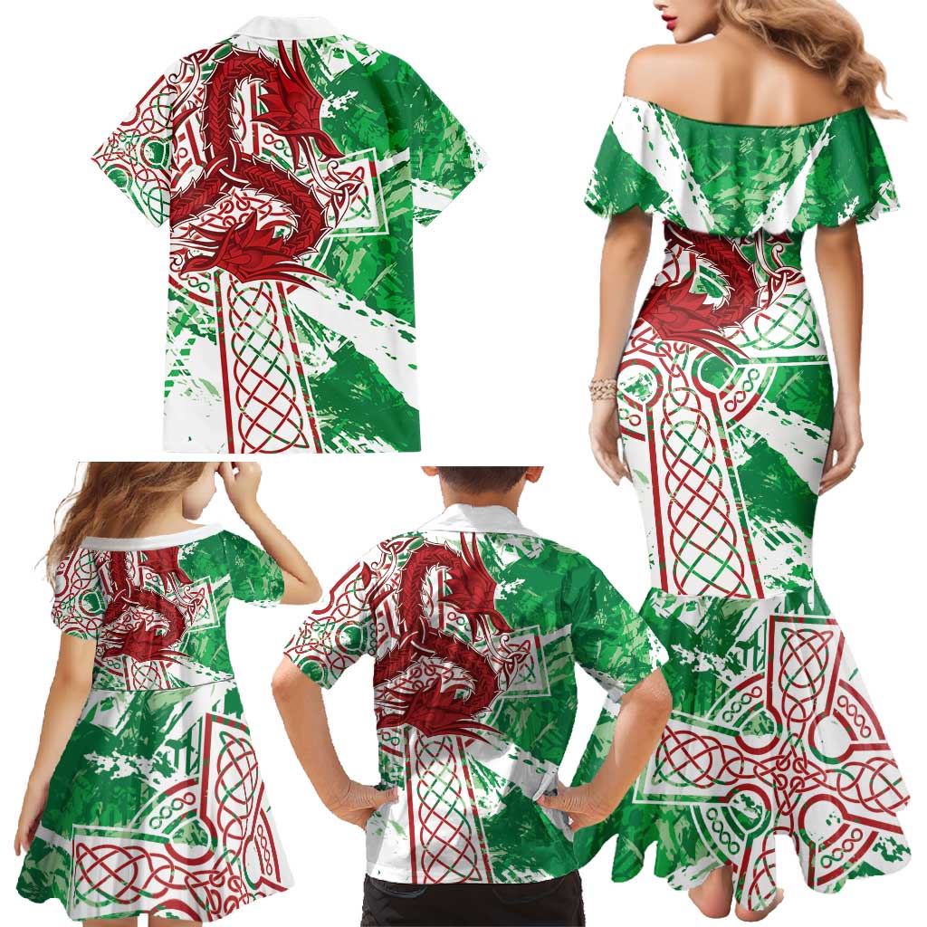 Wales Cymru Am Byth Family Matching Mermaid Dress and Hawaiian Shirt Celtic Dragon Triskelion - Wonder Print Shop