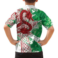 Wales Cymru Am Byth Family Matching Off The Shoulder Long Sleeve Dress and Hawaiian Shirt Celtic Dragon Triskelion - Wonder Print Shop