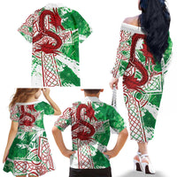 Wales Cymru Am Byth Family Matching Off The Shoulder Long Sleeve Dress and Hawaiian Shirt Celtic Dragon Triskelion - Wonder Print Shop