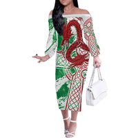 Wales Cymru Am Byth Family Matching Off The Shoulder Long Sleeve Dress and Hawaiian Shirt Celtic Dragon Triskelion - Wonder Print Shop