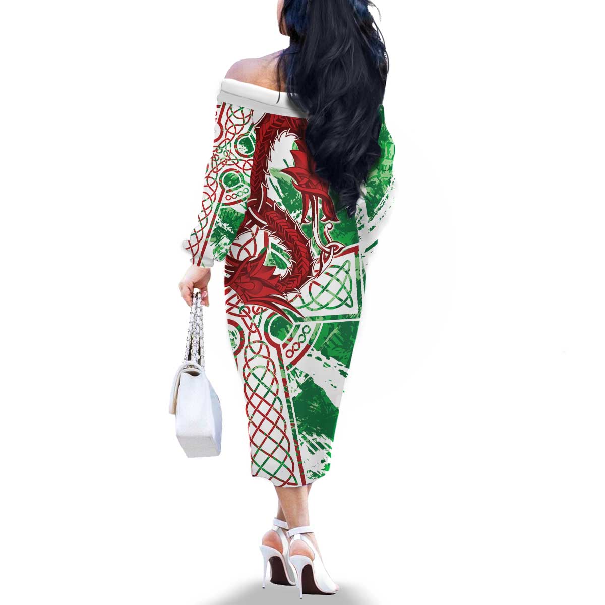 Wales Cymru Am Byth Family Matching Off The Shoulder Long Sleeve Dress and Hawaiian Shirt Celtic Dragon Triskelion - Wonder Print Shop