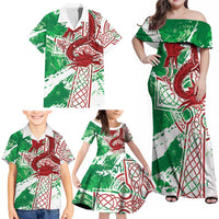 Wales Cymru Am Byth Family Matching Off Shoulder Maxi Dress and Hawaiian Shirt Celtic Dragon Triskelion - Wonder Print Shop