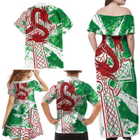 Wales Cymru Am Byth Family Matching Off Shoulder Maxi Dress and Hawaiian Shirt Celtic Dragon Triskelion - Wonder Print Shop
