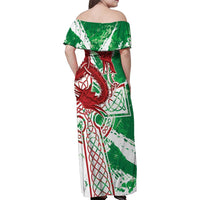 Wales Cymru Am Byth Family Matching Off Shoulder Maxi Dress and Hawaiian Shirt Celtic Dragon Triskelion - Wonder Print Shop