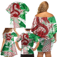 Wales Cymru Am Byth Family Matching Off Shoulder Short Dress and Hawaiian Shirt Celtic Dragon Triskelion - Wonder Print Shop