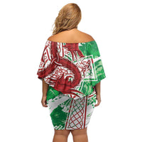 Wales Cymru Am Byth Family Matching Off Shoulder Short Dress and Hawaiian Shirt Celtic Dragon Triskelion - Wonder Print Shop