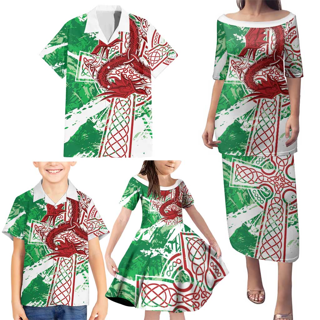 Wales Cymru Am Byth Family Matching Puletasi and Hawaiian Shirt Celtic Dragon Triskelion - Wonder Print Shop