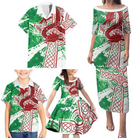 Wales Cymru Am Byth Family Matching Puletasi and Hawaiian Shirt Celtic Dragon Triskelion - Wonder Print Shop