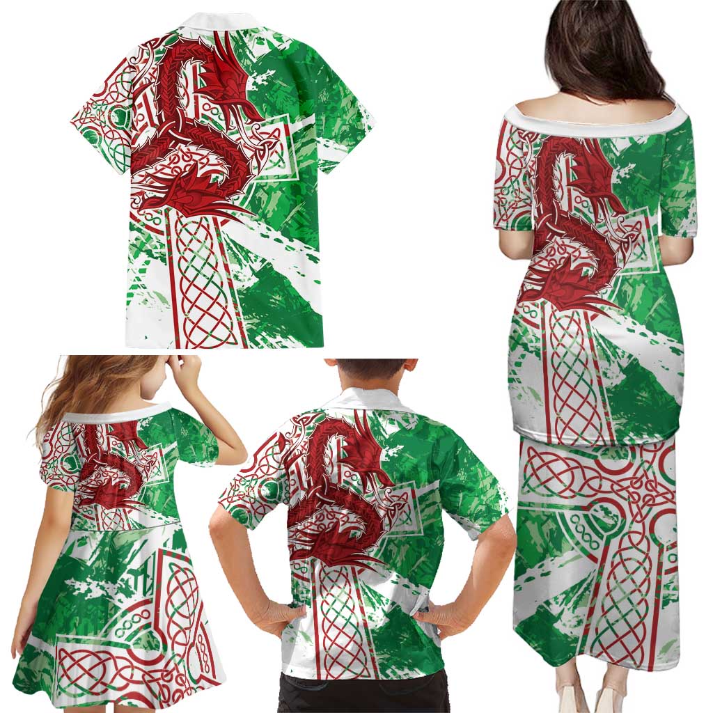 Wales Cymru Am Byth Family Matching Puletasi and Hawaiian Shirt Celtic Dragon Triskelion - Wonder Print Shop
